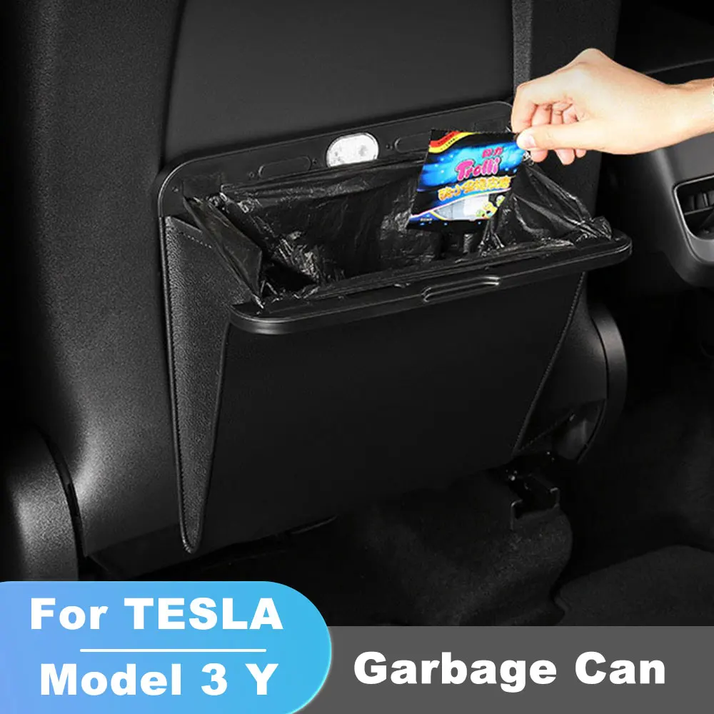 Par Tesla Model 3 Y Automašīnu Atkritumu Maiss Ūdensizturīgs Magnētisko Adsorbcijas Miskastes Aizmugurējais Sēdeklis Karājas Ādas Kabatu